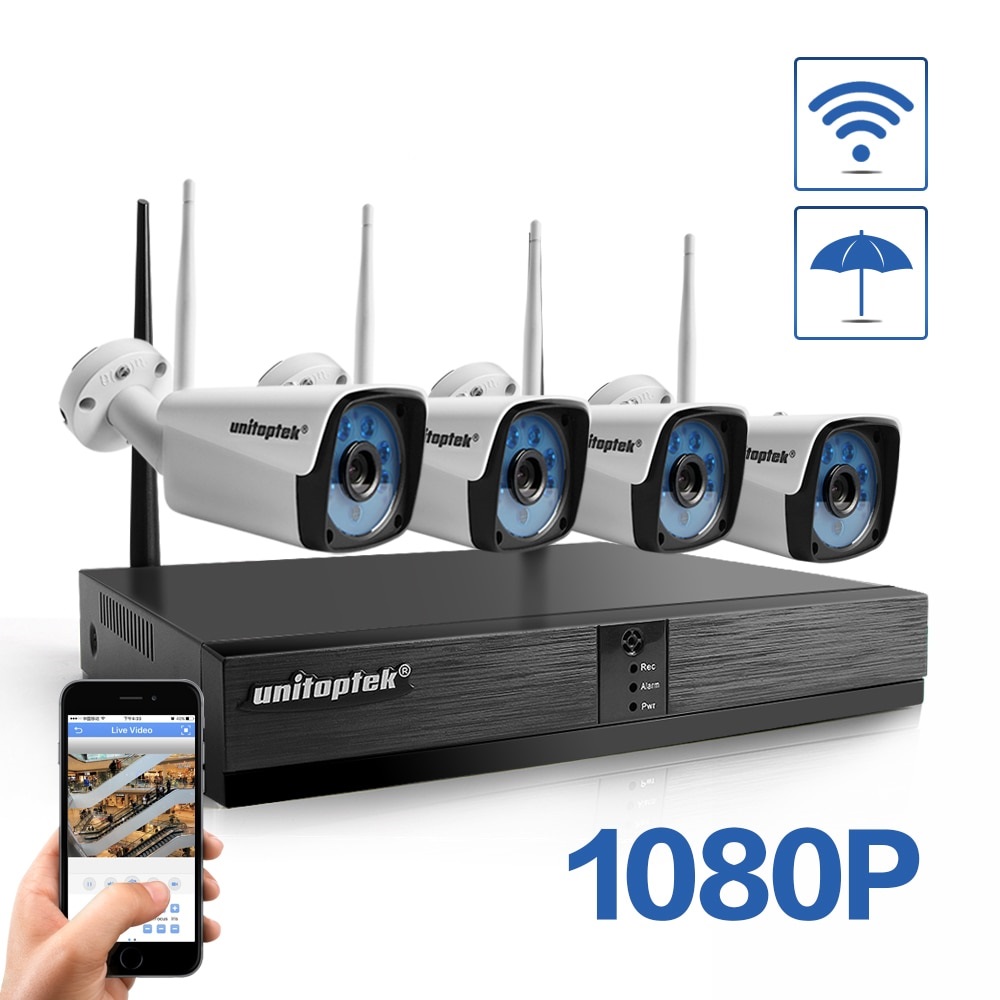 4CH H.265 Wireless NVR CCTV System 1080P IP Camera WIFI Outdoor
